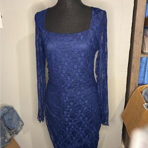 Chic Long Sleeve Blue Lace Dress